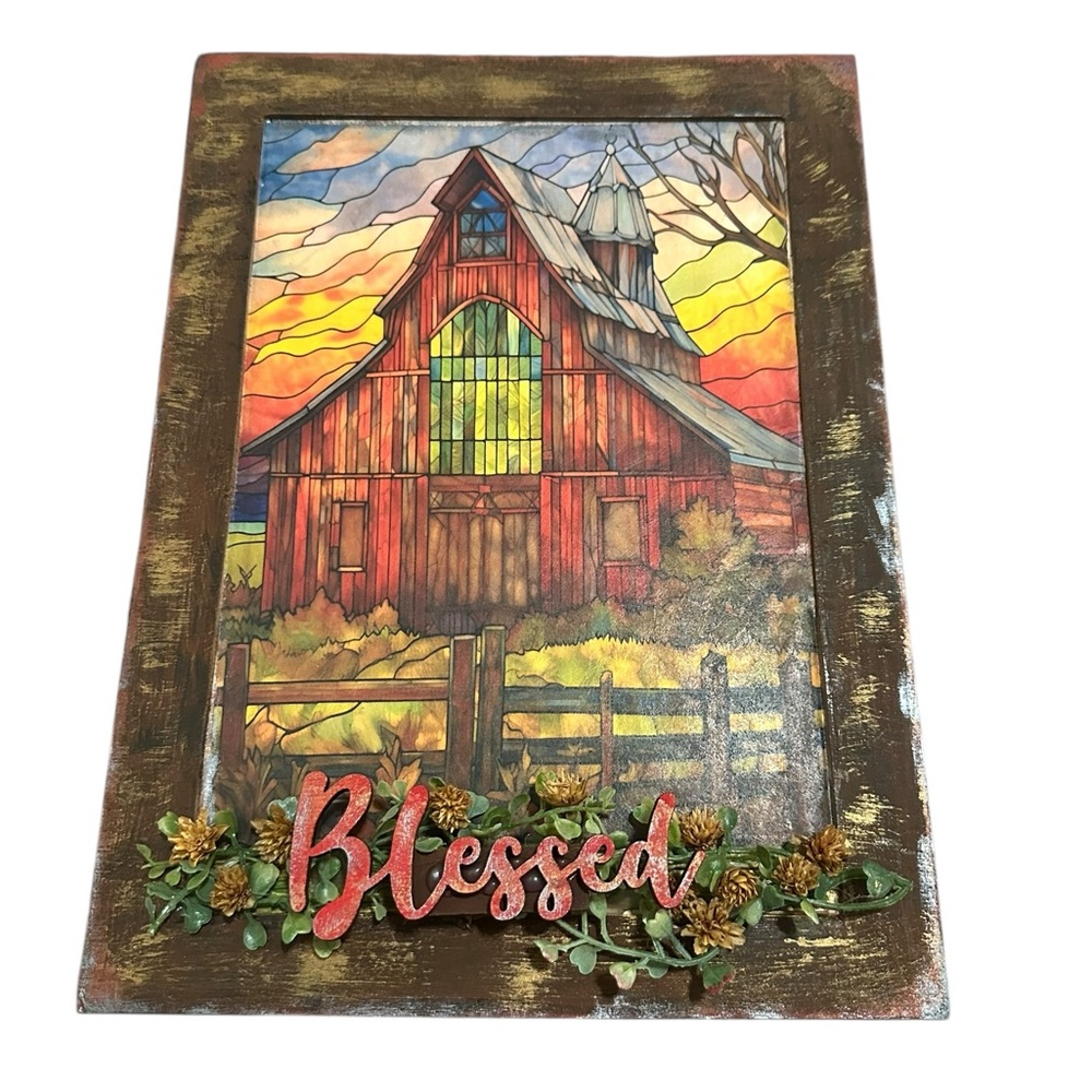 Rustic Handcrafted Barn Wall Art with 'Blessed' Sign